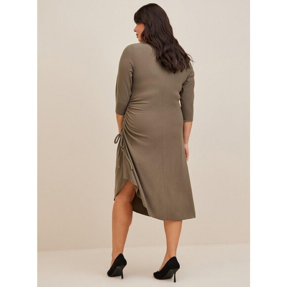 NWT Torrid 4 Dusty Olive Midi Rib Knit Asymmetrical Long Sleeve Dress Size 26 - Picture 2 of 7